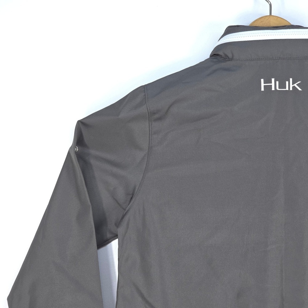 Huk Breaker Performance Windbreaker Jacket Gray Hooded Lightweight Shell Medium - Picture 14 of 16